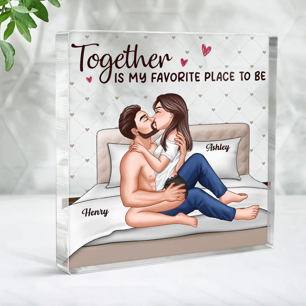 Sexy Couple Kissing On Bed Personalized Acrylic Block Plaque - Image 2