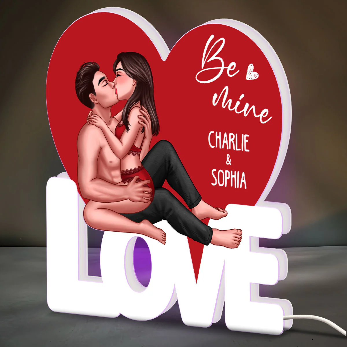 Sexy Couple Kissing On LOVE Heart Personalized Light Box - Image 3