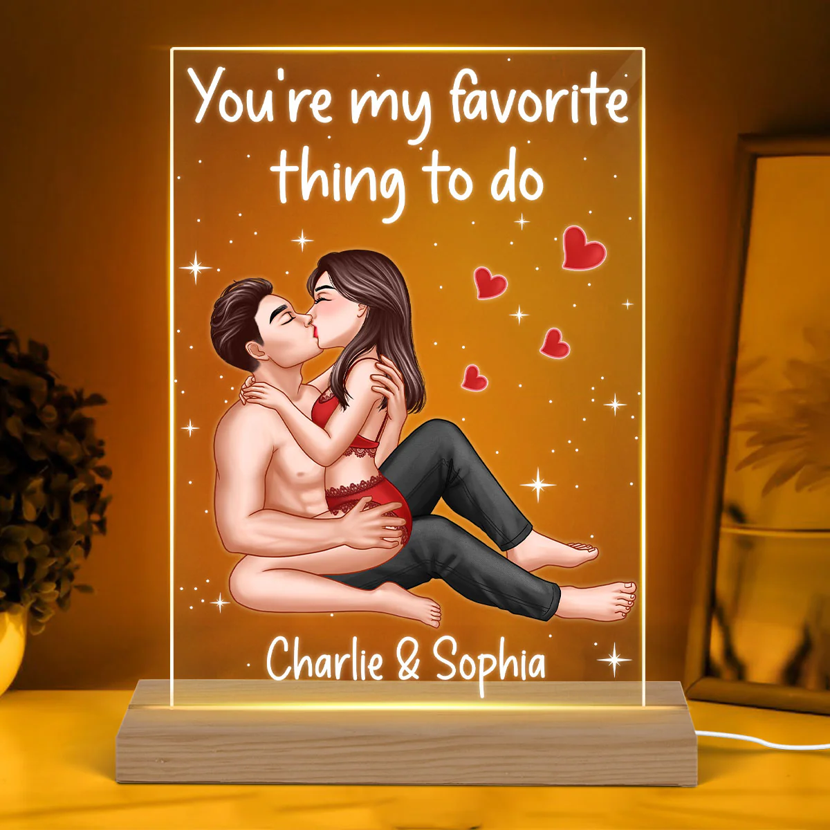Sexy Couple Kissing Personalized Rectangle Acrylic Plaque LED Night Light - Image 3