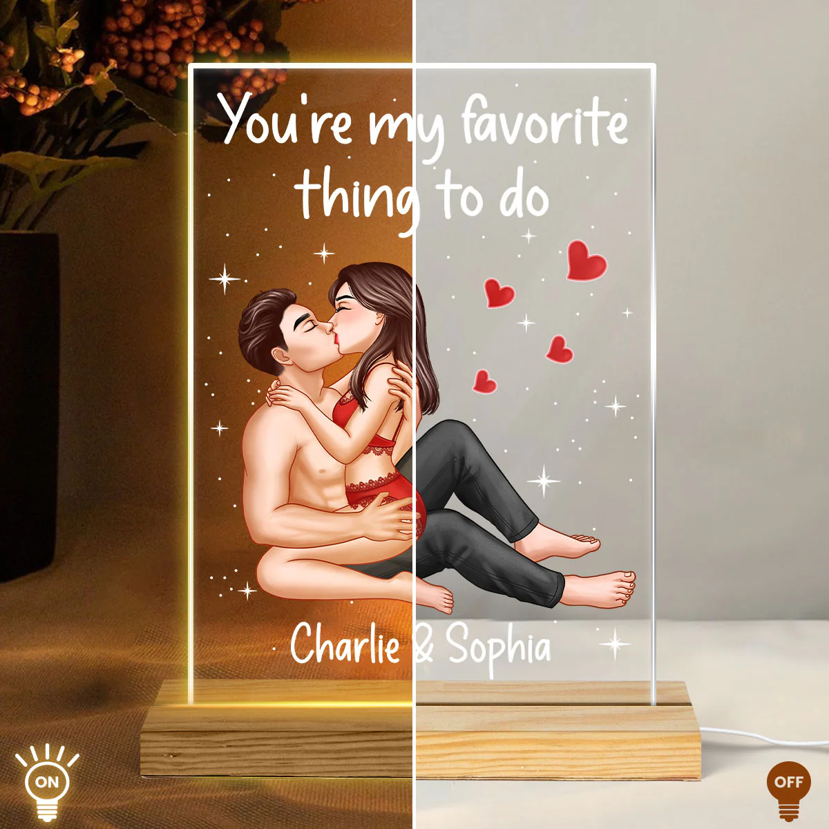Sexy Couple Kissing Personalized Rectangle Acrylic Plaque LED Night Light - Image 4