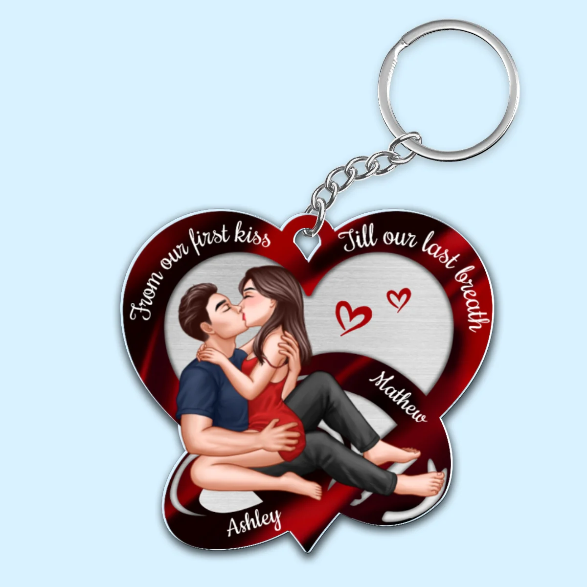 Sexy Couple Kissing Red Heart Rings Personalized Acrylic Keychain - Image 4