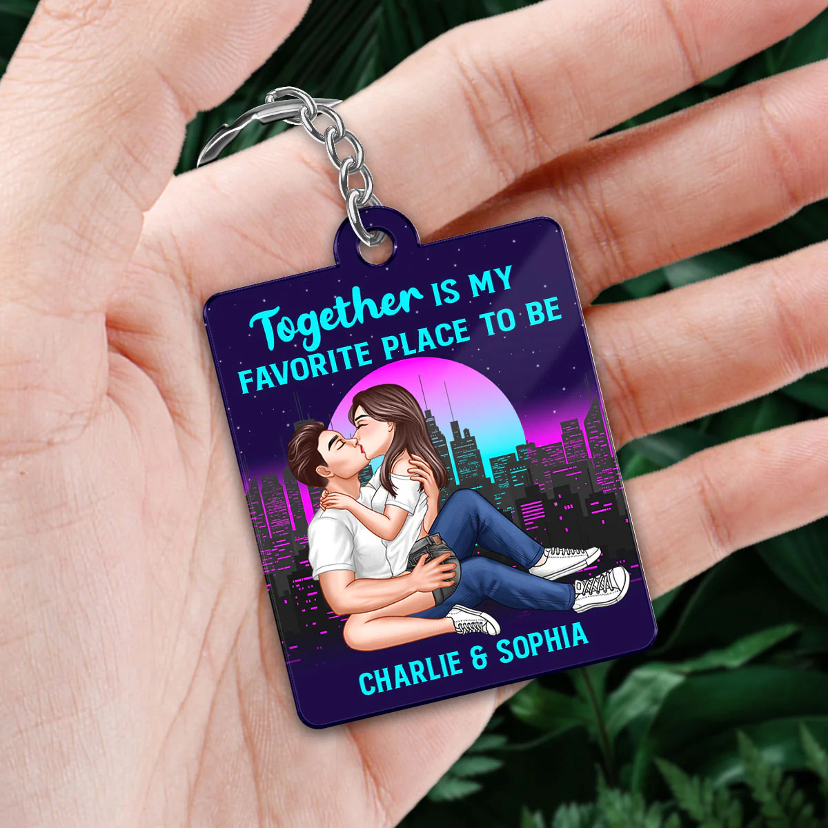 Sexy Couple Kissing Retro Background Favorite Song QR Code Personalized Acrylic Keychain - Image 2