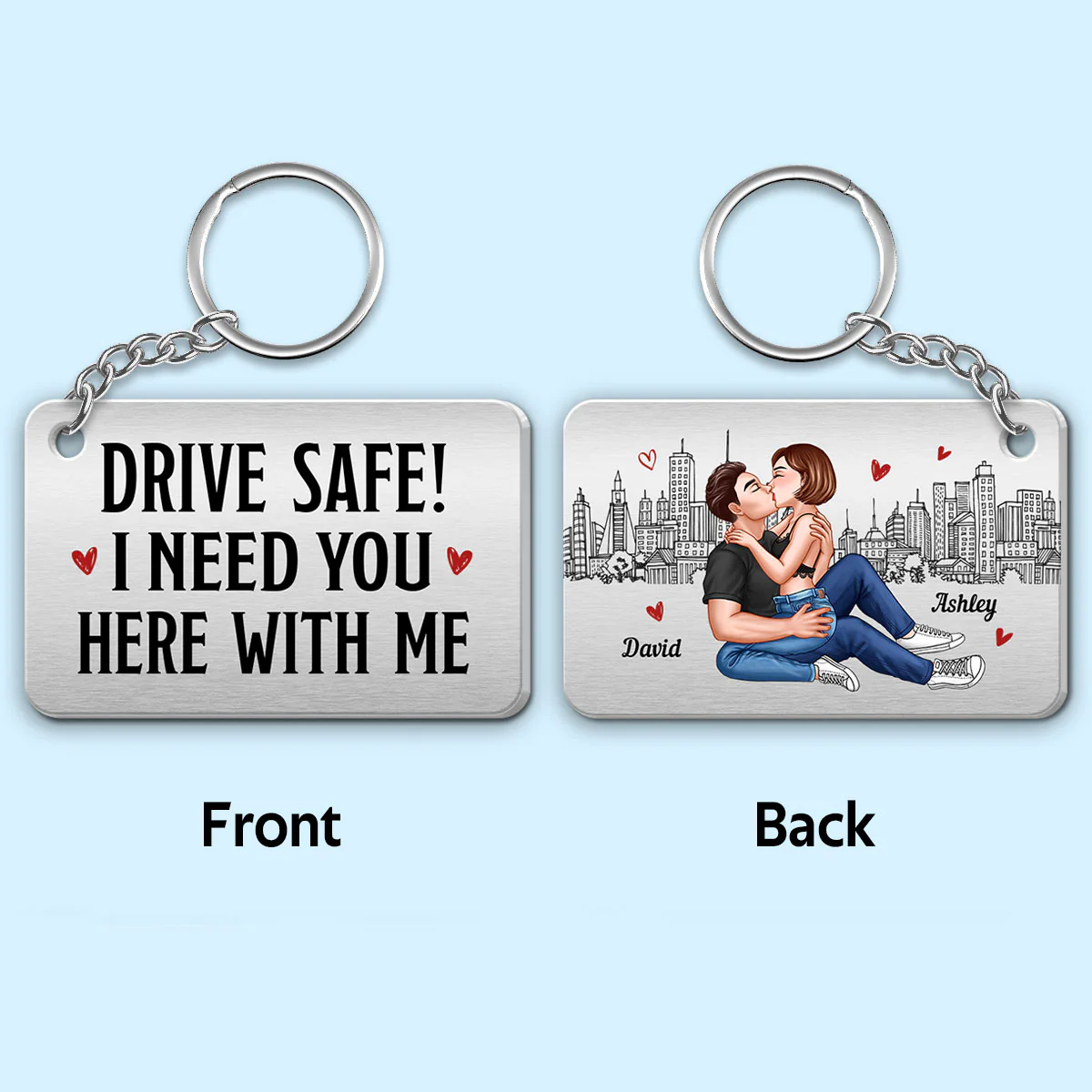 Sexy Kissing Couple Outline Sketch Background Personalized Metal Keychain