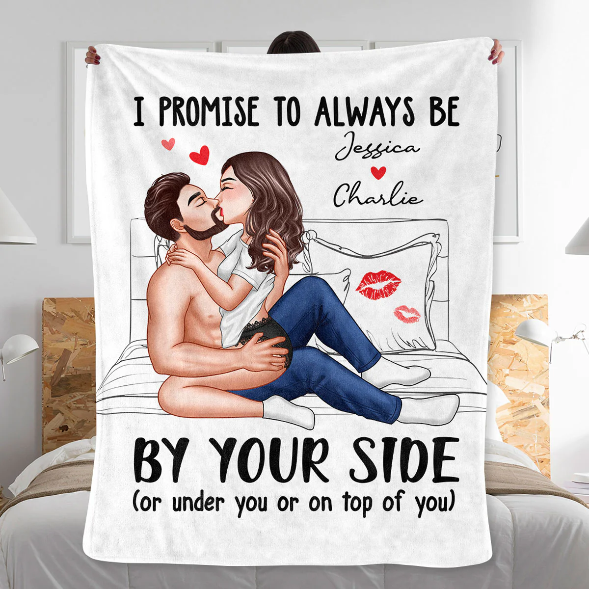Sexy Kissing Couple Promise To Always By Your Side Personalized Fleece Blanket - Image 4