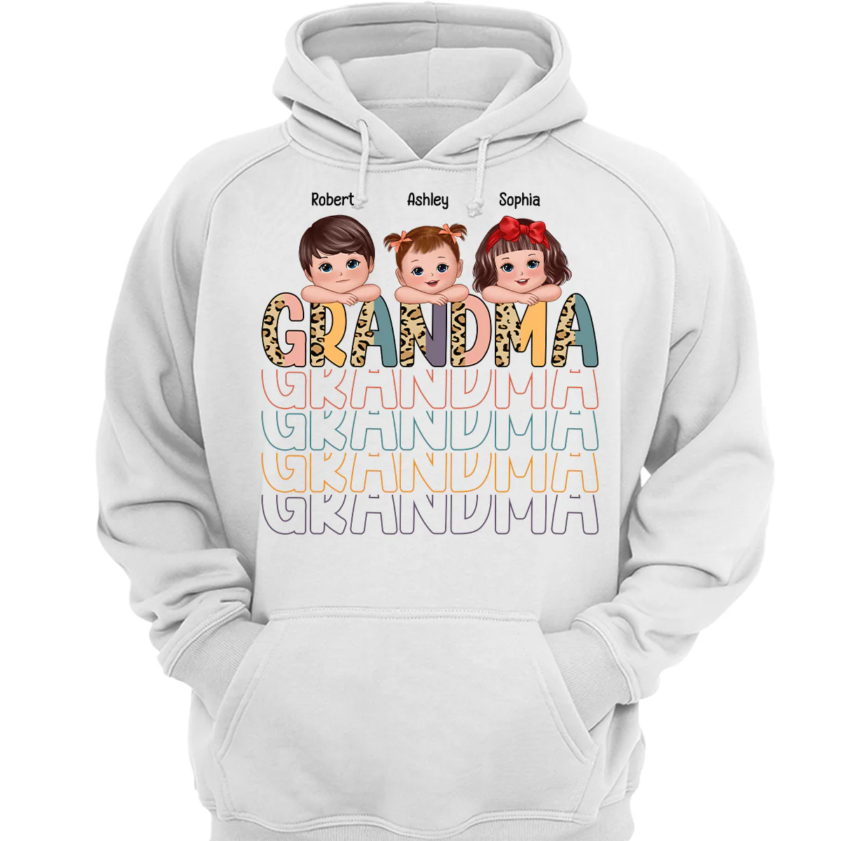 Shadow Retro Half Leopard Grandma Grandkids Laying Head On Arms Personalized Shirt - Image 3