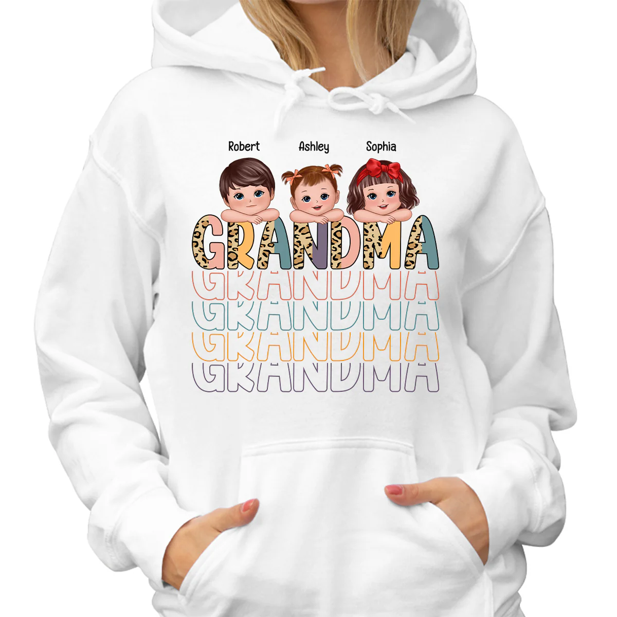 Shadow Retro Half Leopard Grandma Grandkids Laying Head On Arms Personalized Shirt - Image 4