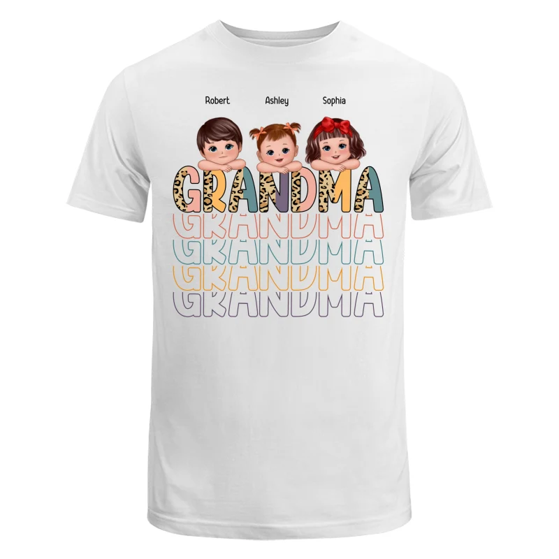 Shadow Retro Half Leopard Grandma Grandkids Laying Head On Arms Personalized Shirt - Image 5