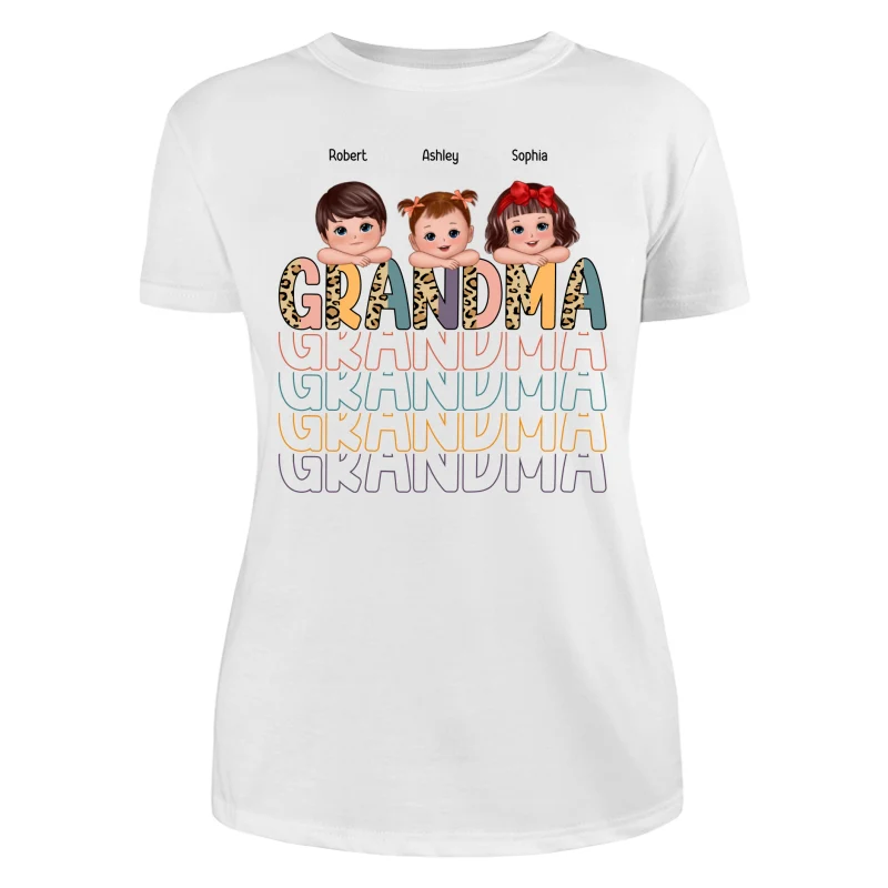 Shadow Retro Half Leopard Grandma Grandkids Laying Head On Arms Personalized Shirt - Image 9