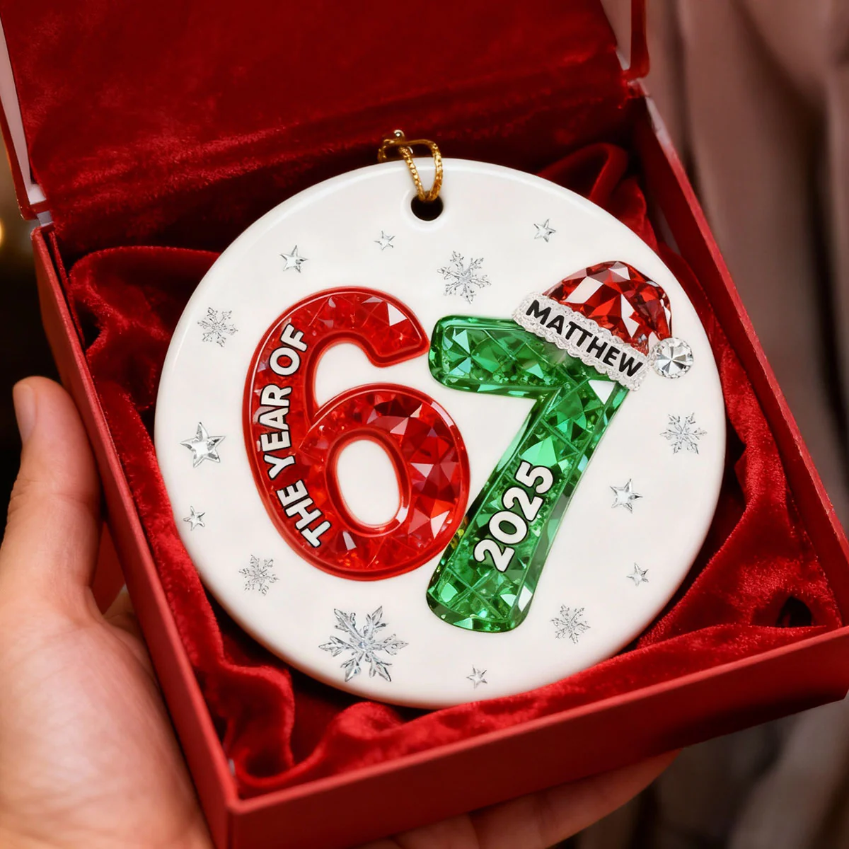 Shining Effect Teen Boy Girl 2025 Trending Slang Christmas 67 Six Seven - Personalized Ceramic Ornament - Funny Christmas Gift For Teen, Grandkid, Gen Alpha - Image 14