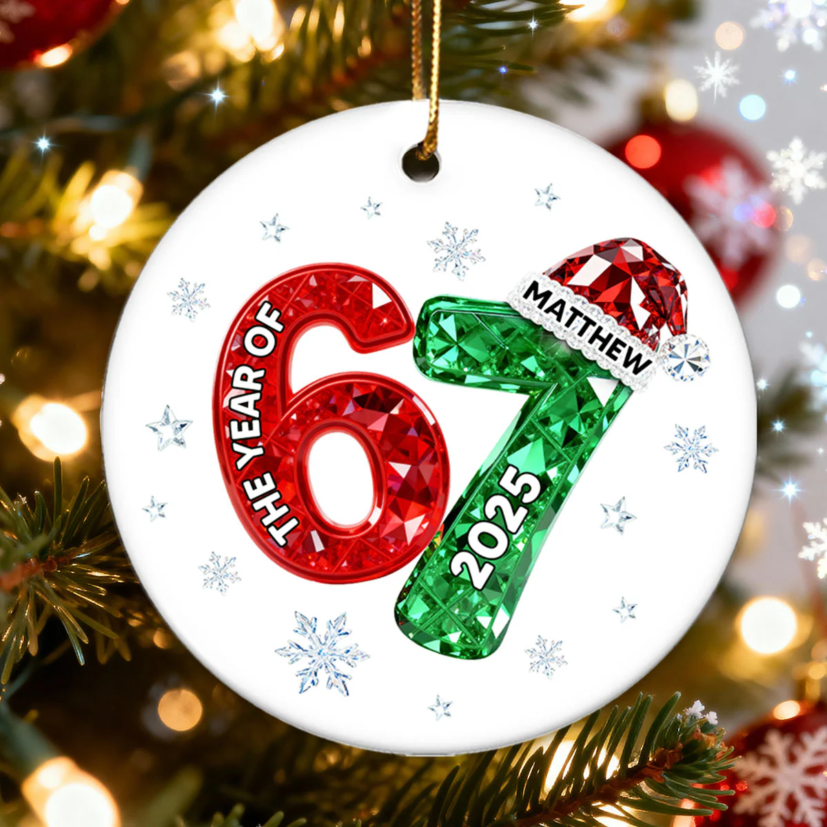 Shining Effect Teen Boy Girl 2025 Trending Slang Christmas 67 Six Seven - Personalized Ceramic Ornament - Funny Christmas Gift For Teen, Grandkid, Gen Alpha - Image 2