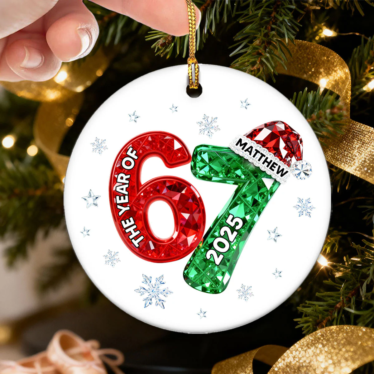 Shining Effect Teen Boy Girl 2025 Trending Slang Christmas 67 Six Seven - Personalized Ceramic Ornament - Funny Christmas Gift For Teen, Grandkid, Gen Alpha - Image 5