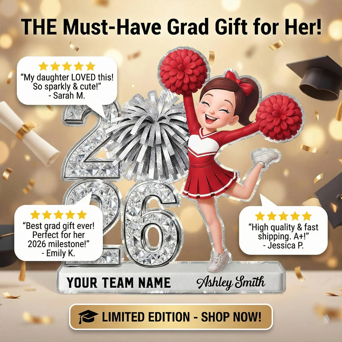 Shiny Effect Class Of 2026 2027 Cheerleader 2D Flat - Personalized Acrylic Block Plaque - Graduation Gift For Graduates, Daughter - Image 3