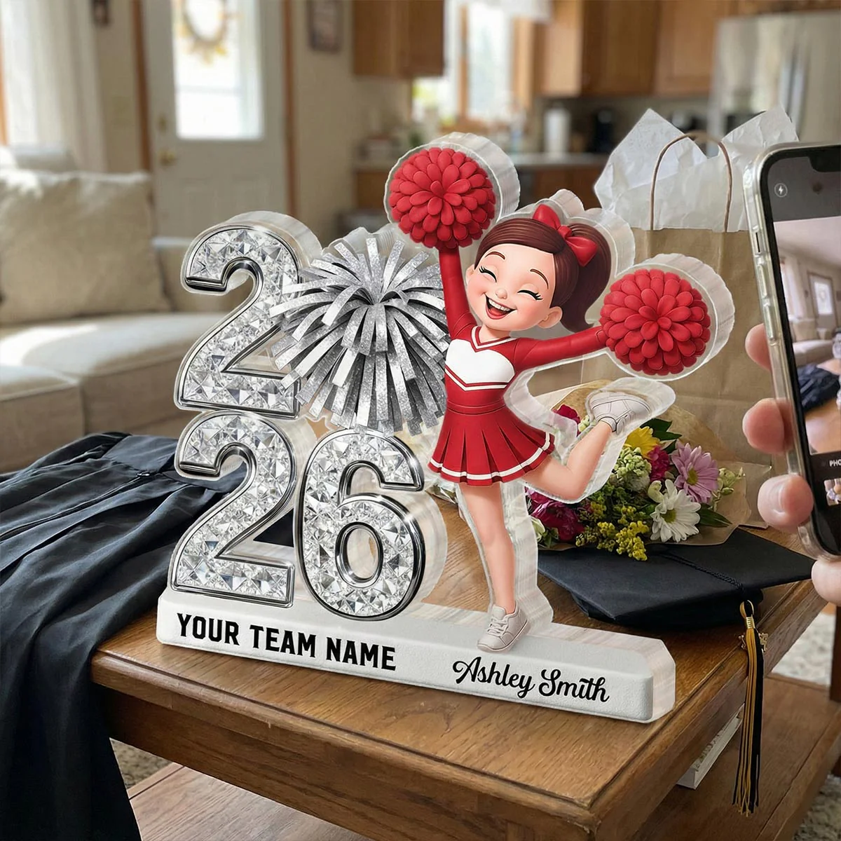 Shiny Effect Class Of 2026 2027 Cheerleader 2D Flat - Personalized Acrylic Block Plaque - Graduation Gift For Graduates, Daughter - Image 7