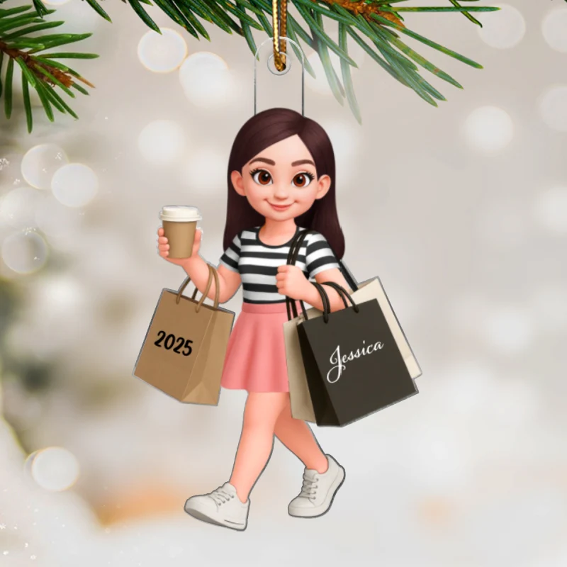 Shopping Fashion Teen Girl 3D Effect - Personalized Acrylic Ornament - Christmas Gift For Teenager - Image 11