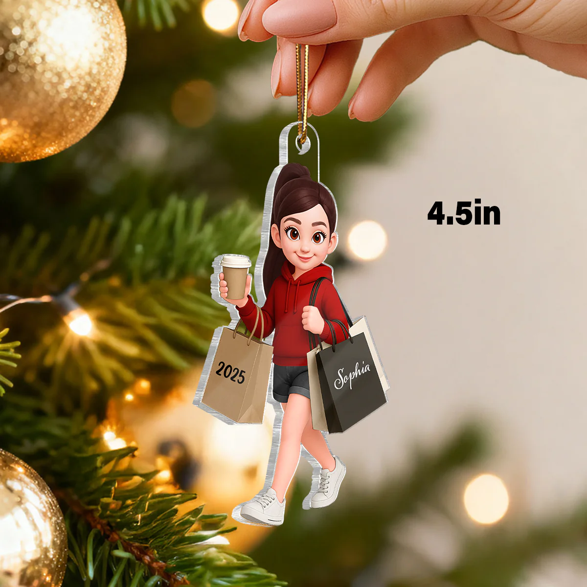 Shopping Fashion Teen Girl 3D Effect - Personalized Acrylic Ornament - Christmas Gift For Teenager - Image 2