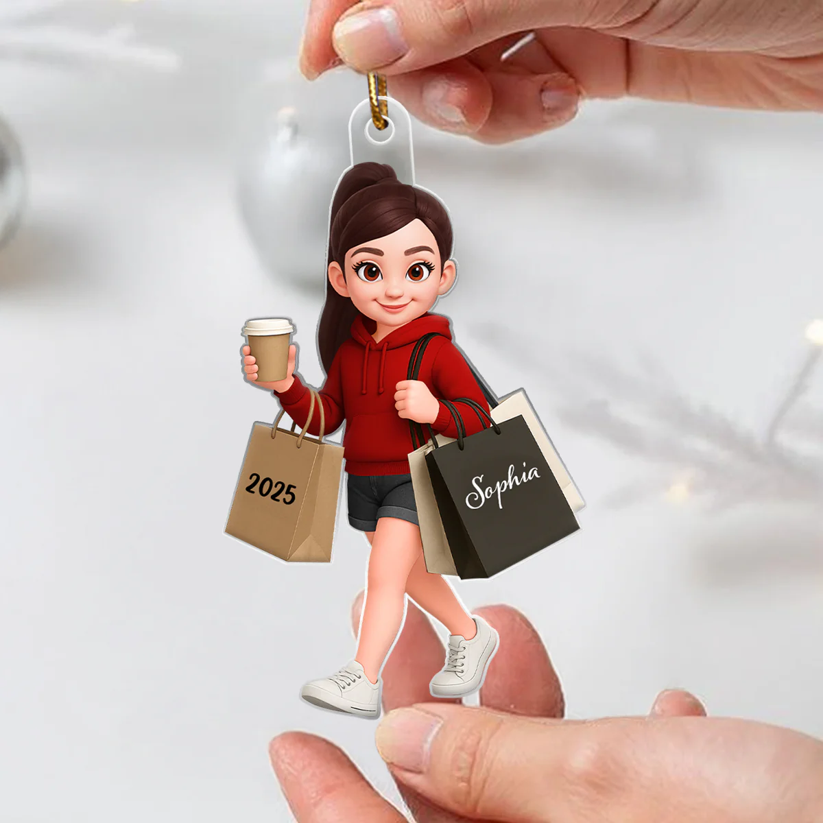Shopping Fashion Teen Girl 3D Effect - Personalized Acrylic Ornament - Christmas Gift For Teenager - Image 3