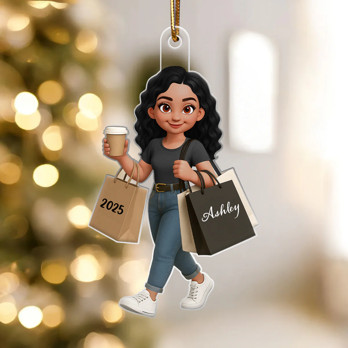 Shopping Fashion Teen Girl 3D Effect - Personalized Acrylic Ornament - Christmas Gift For Teenager - Image 4