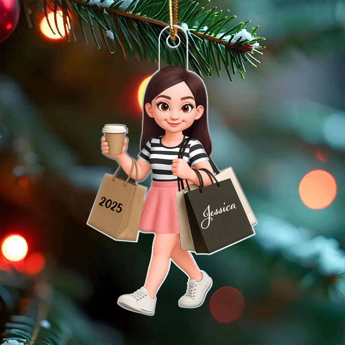 Shopping Fashion Teen Girl 3D Effect - Personalized Acrylic Ornament - Christmas Gift For Teenager - Image 5