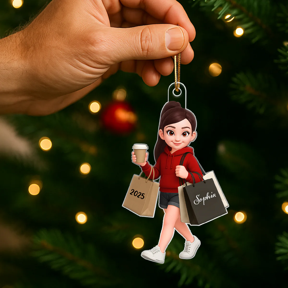 Shopping Fashion Teen Girl 3D Effect - Personalized Acrylic Ornament - Christmas Gift For Teenager - Image 6