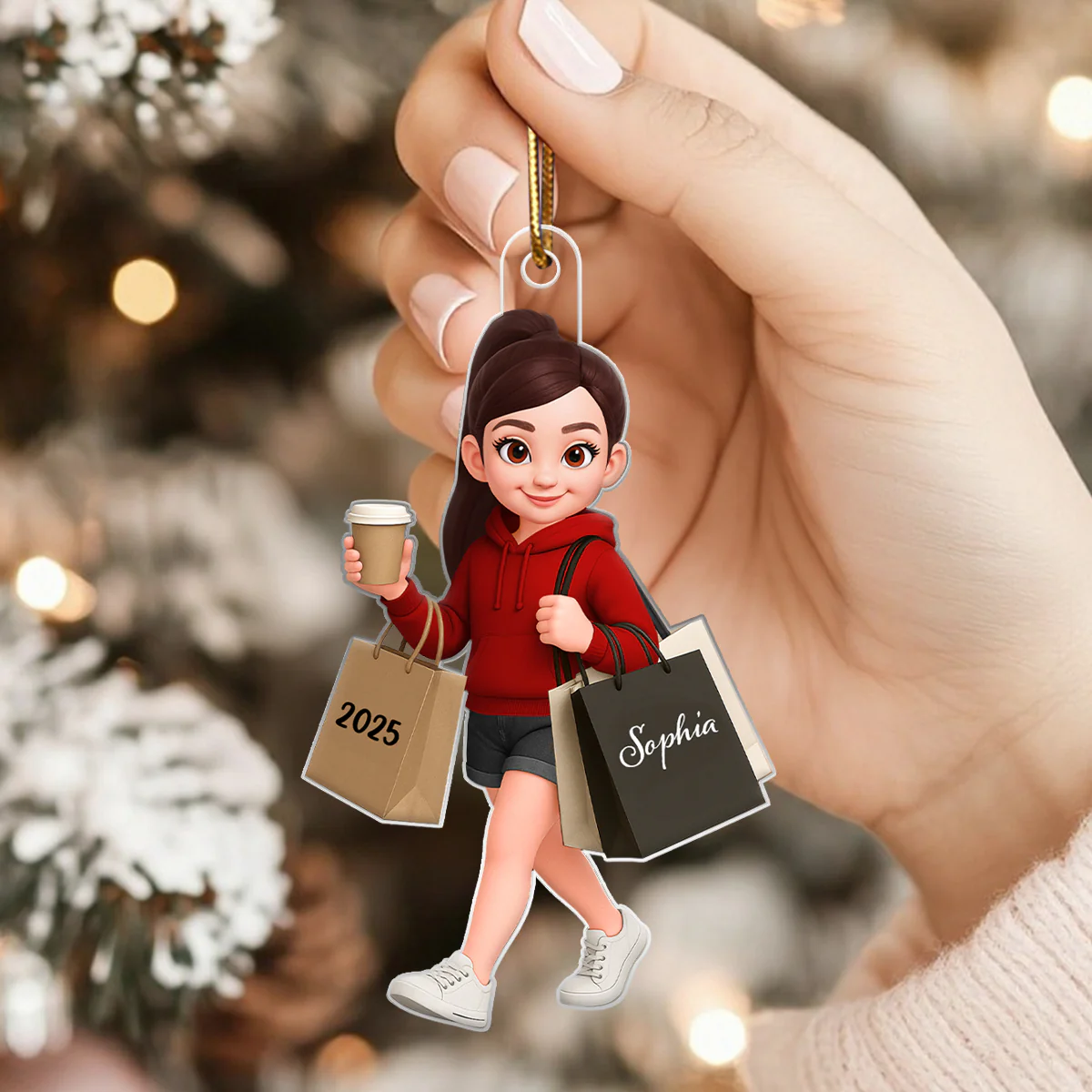 Shopping Fashion Teen Girl 3D Effect - Personalized Acrylic Ornament - Christmas Gift For Teenager - Image 7