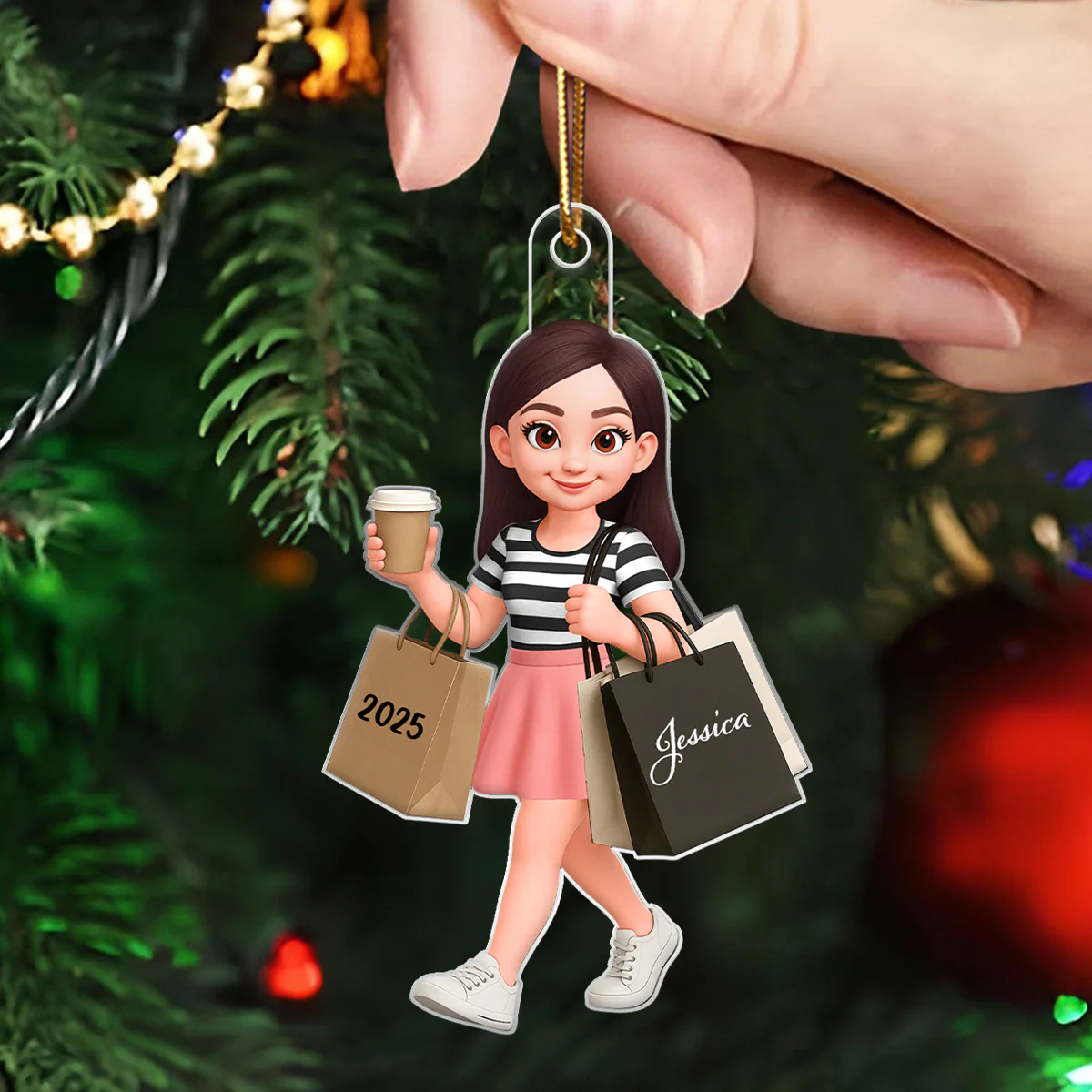 Shopping Fashion Teen Girl 3D Effect - Personalized Acrylic Ornament - Christmas Gift For Teenager - Image 8