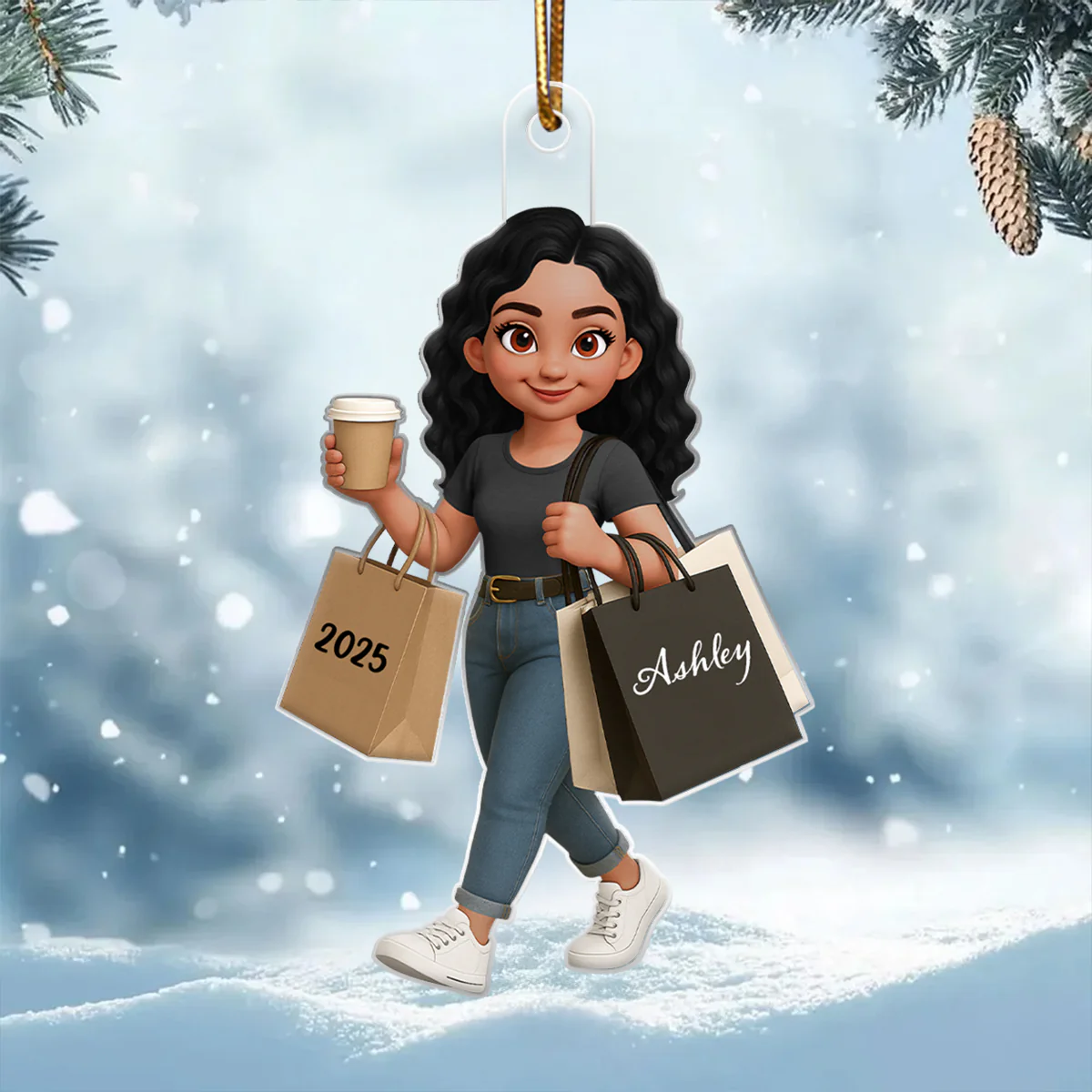 Shopping Fashion Teen Girl 3D Effect - Personalized Acrylic Ornament - Christmas Gift For Teenager - Image 9