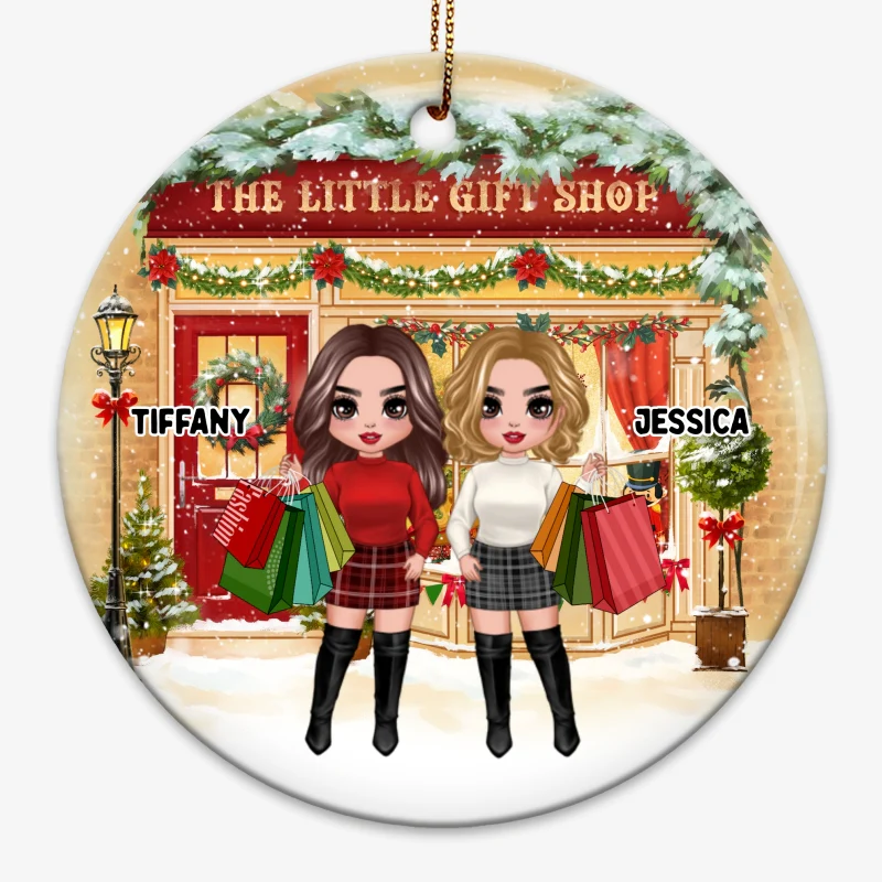 Shopping Girls Christmas Gift Shop Personalized Circle Ornament