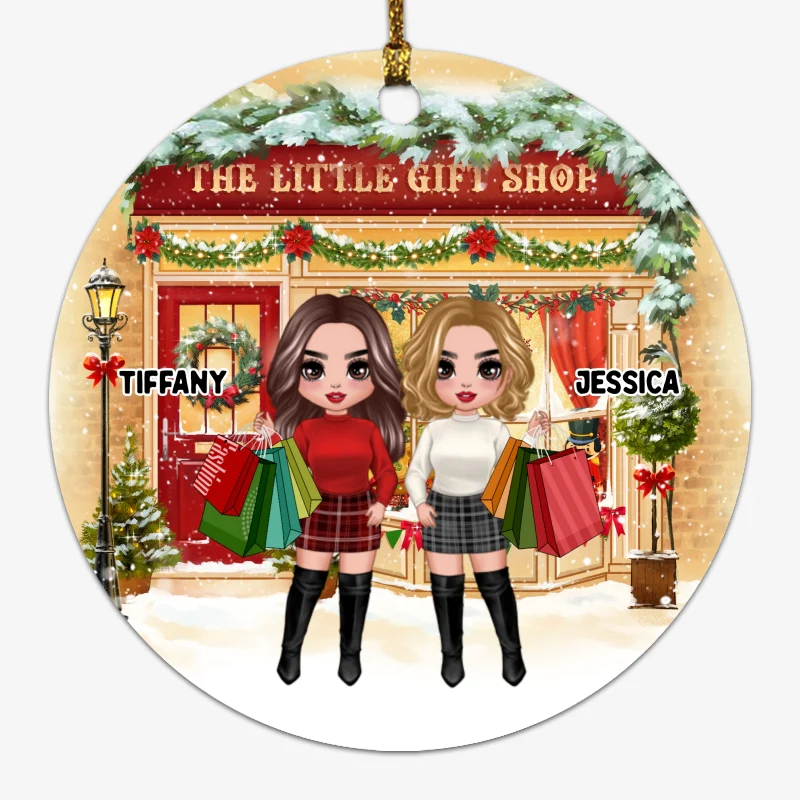 Shopping Girls Christmas Gift Shop Personalized Circle Ornament - Image 2