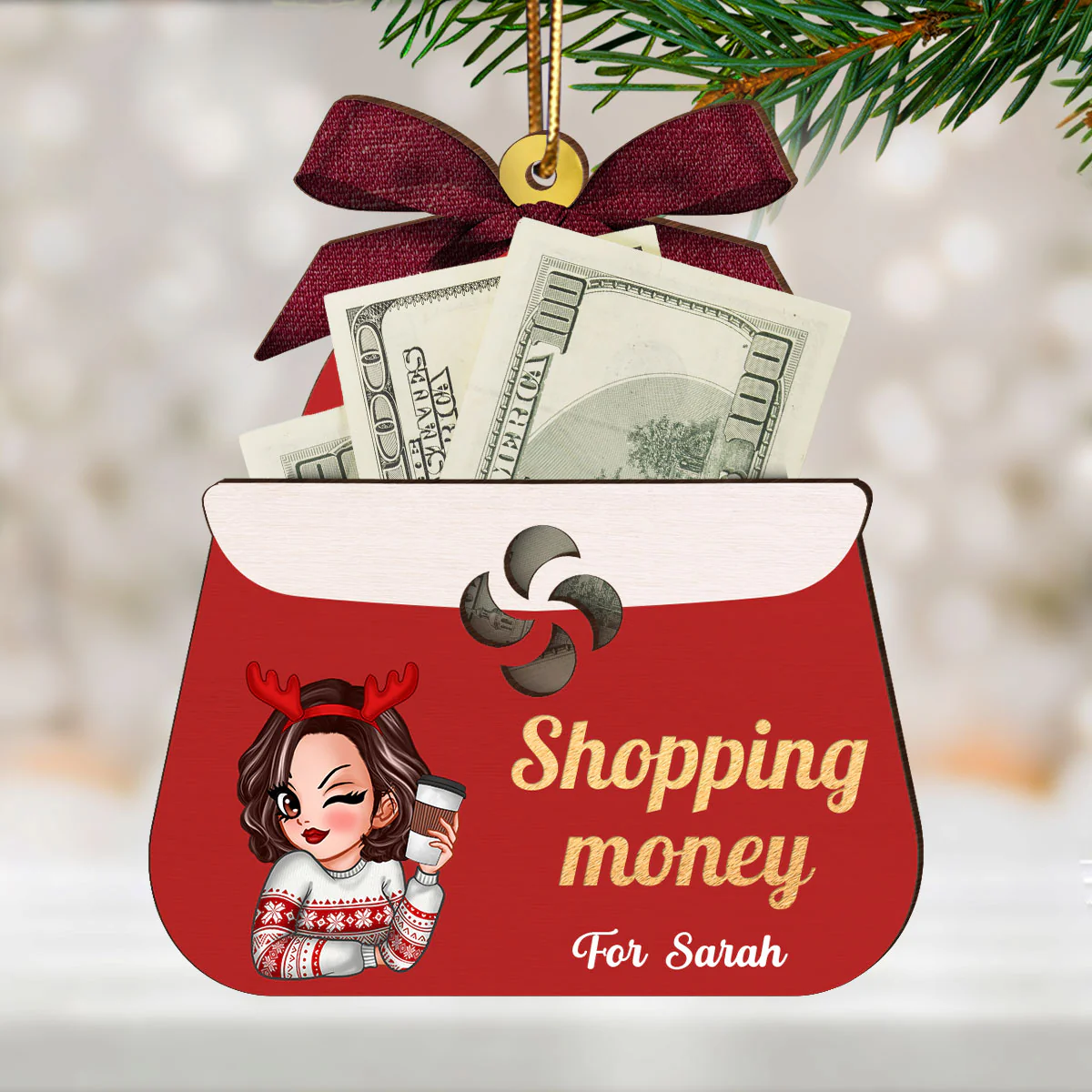 Shopping Money Gift Cards Holder Ornament, Personalized 3-Layered Ornament, Christmas Gifts For Her, Christmas Gifts For Daughter - Image 2