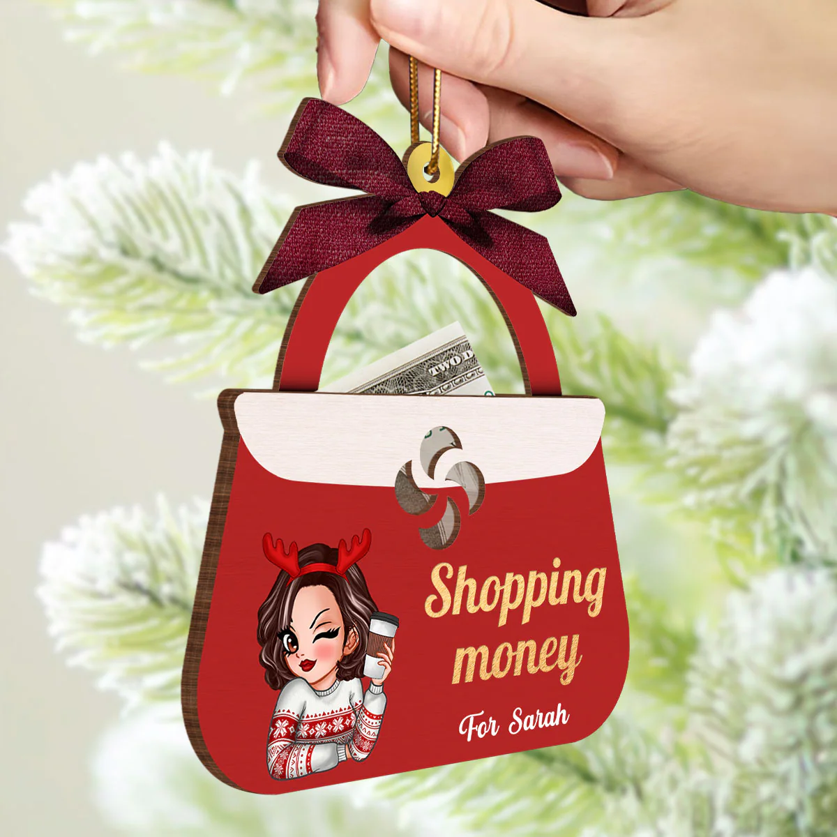 Shopping Money Gift Cards Holder Ornament, Personalized 3-Layered Ornament, Christmas Gifts For Her, Christmas Gifts For Daughter - Image 3