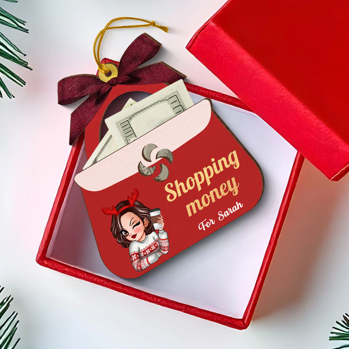 Shopping Money Gift Cards Holder Ornament, Personalized 3-Layered Ornament, Christmas Gifts For Her, Christmas Gifts For Daughter - Image 4