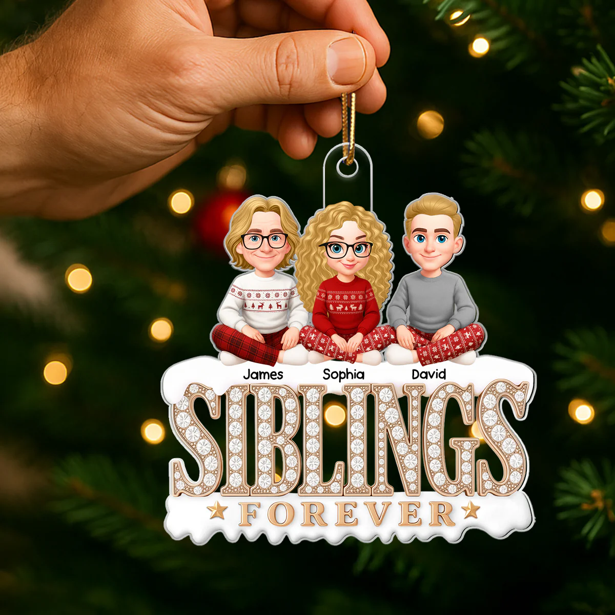 Siblings Forever 3D Crystal Effect - Personalized Acrylic Ornament - Christmas Gift for Siblings - Image 5