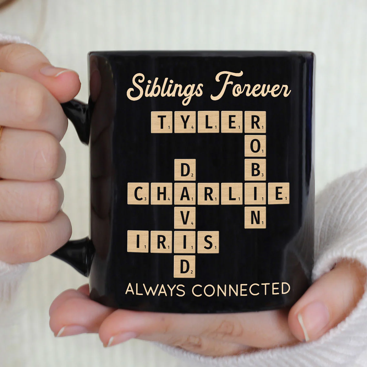 Siblings Forever Always Connected Crossword Puzzle Art Personalized Mug - Image 3