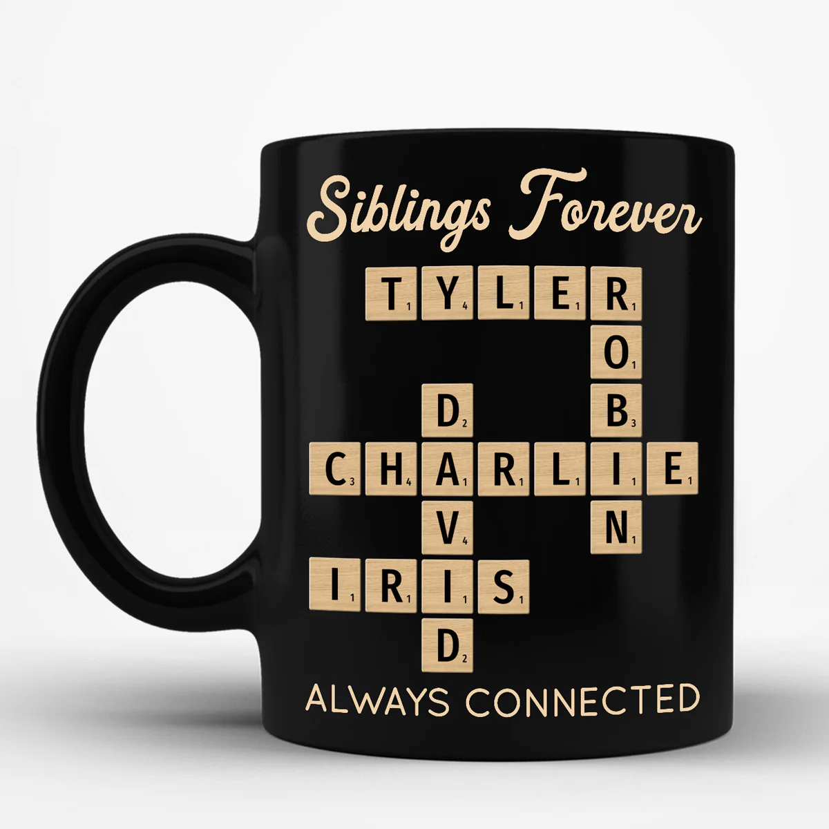 Siblings Forever Always Connected Crossword Puzzle Art Personalized Mug - Image 4