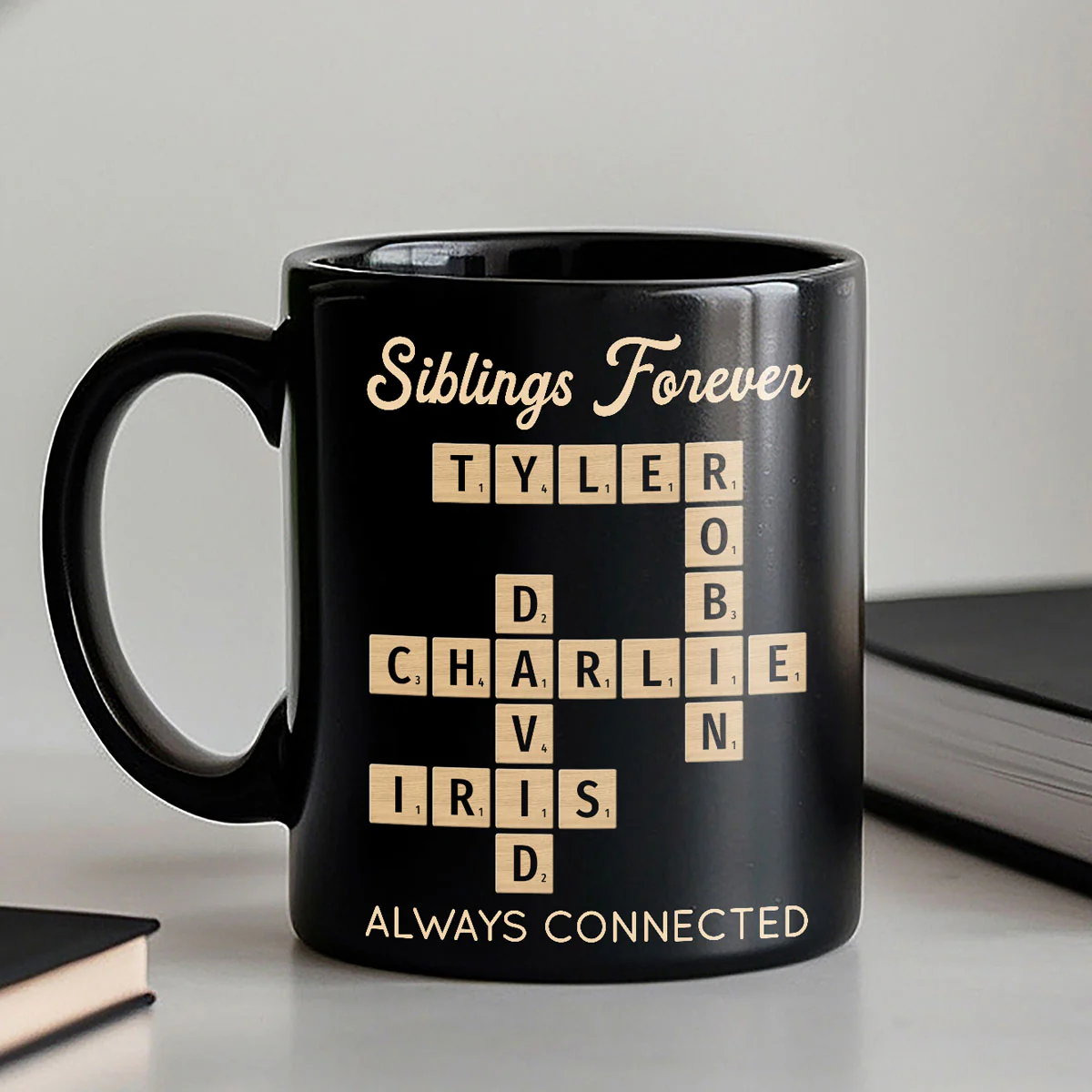 Siblings Forever Always Connected Crossword Puzzle Art Personalized Mug - Image 6