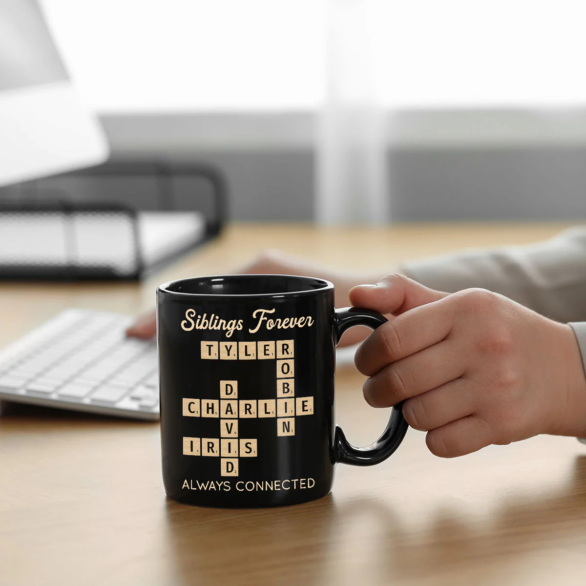 Siblings Forever Always Connected Crossword Puzzle Art Personalized Mug - Image 7