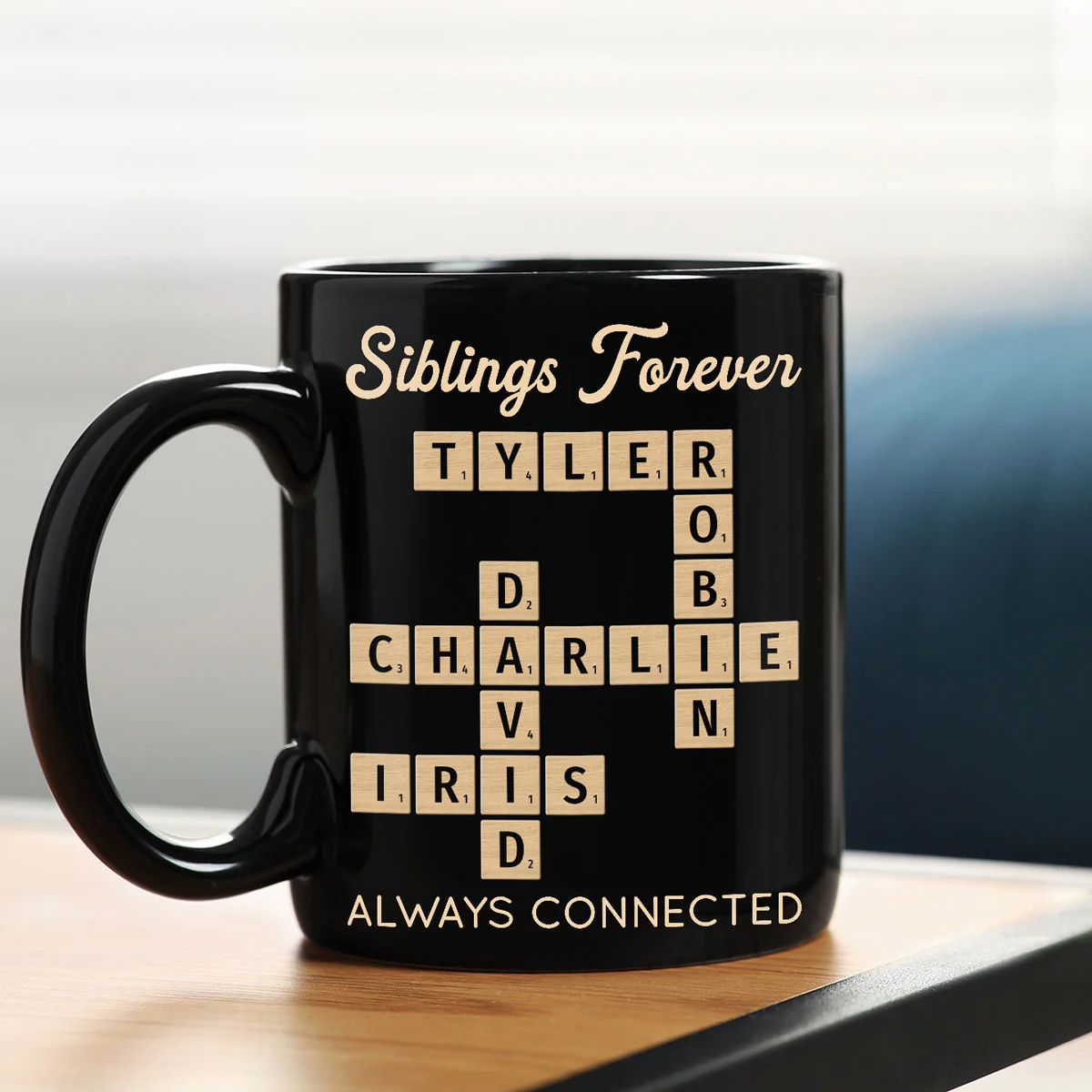 Siblings Forever Always Connected Crossword Puzzle Art Personalized Mug - Image 9