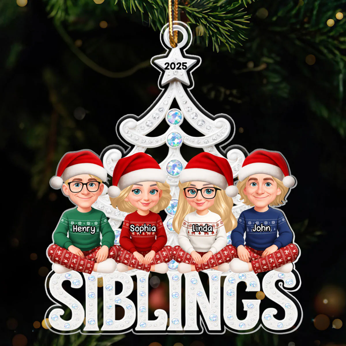 Siblings Forever Metallic Crystal Effect - Personalized Acrylic Ornament - Christmas Gift for Siblings - Image 3