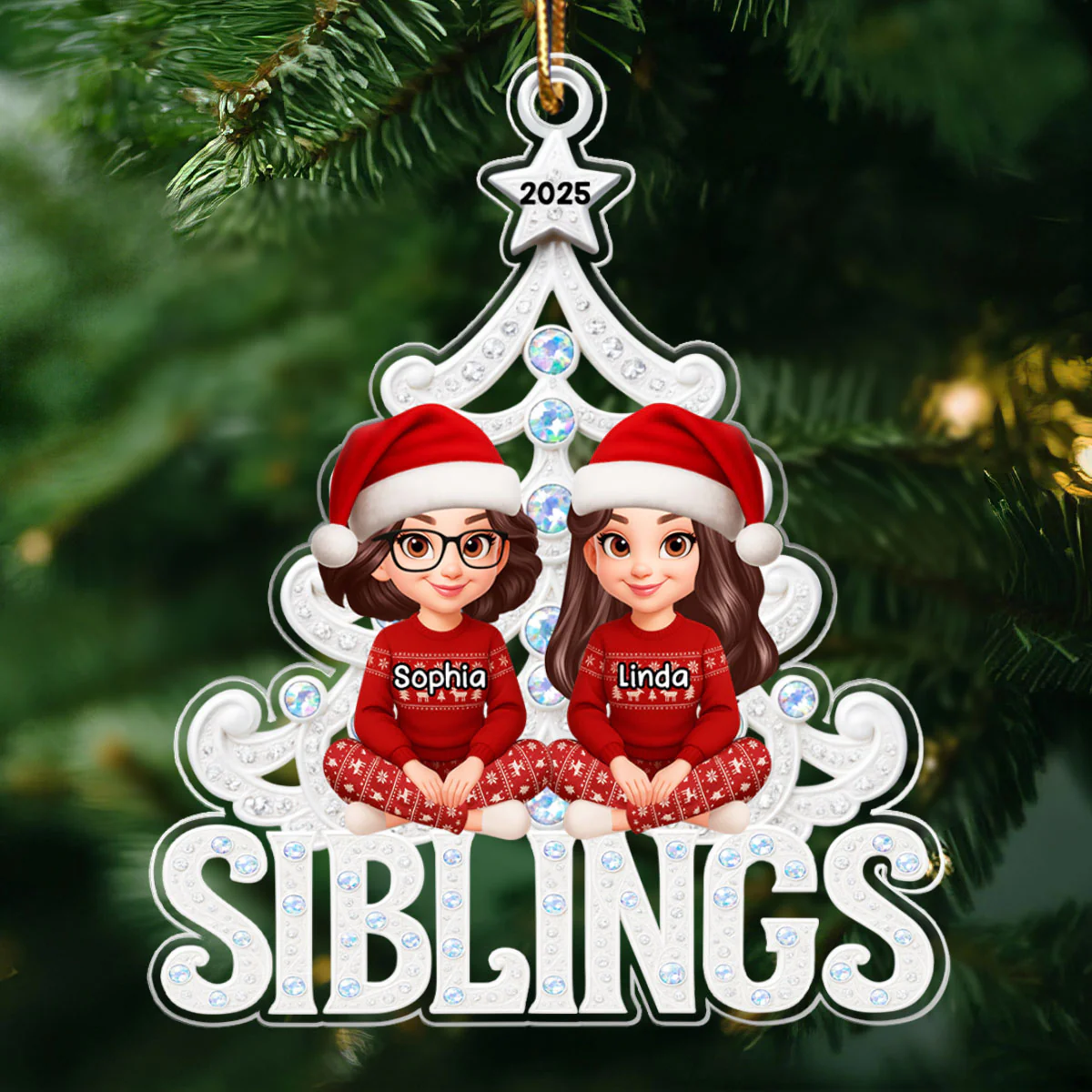 Siblings Forever Metallic Crystal Effect - Personalized Acrylic Ornament - Christmas Gift for Siblings - Image 7