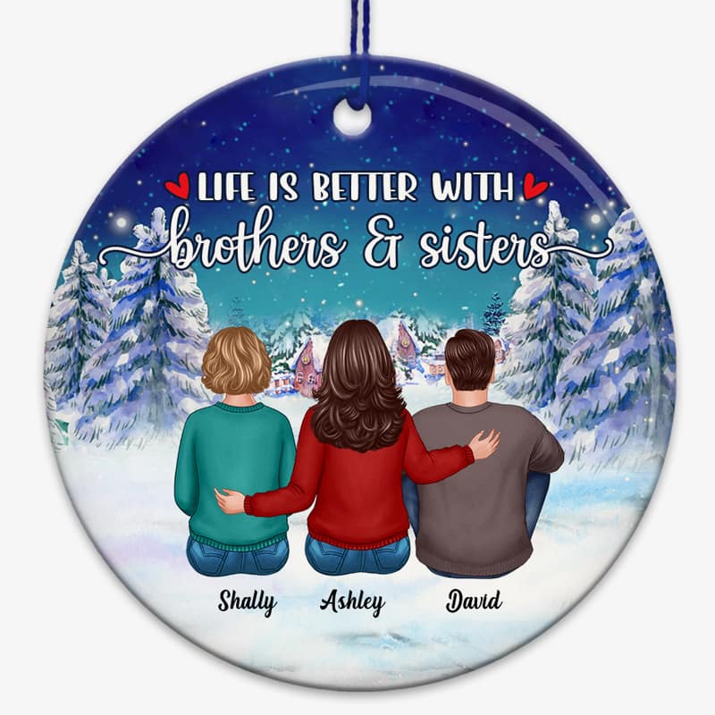 Siblings Sister Brother Besties Sitting Christmas Night Personalized Circle Ornament