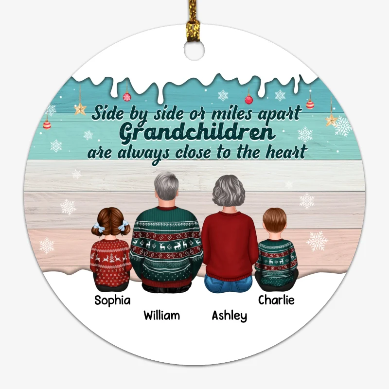 Side By Side Grandkids Grandma Grandpa Personalized Circle Ornament - Image 5