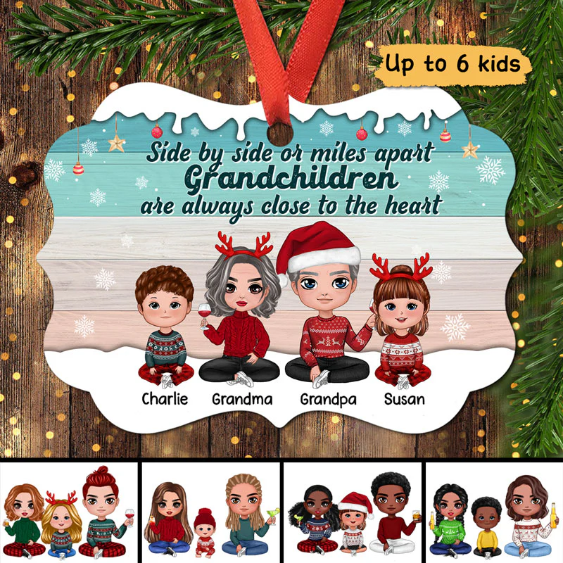 Side By Side Grandma Grandpa Doll Kids Personalized Christmas Ornament - Image 2