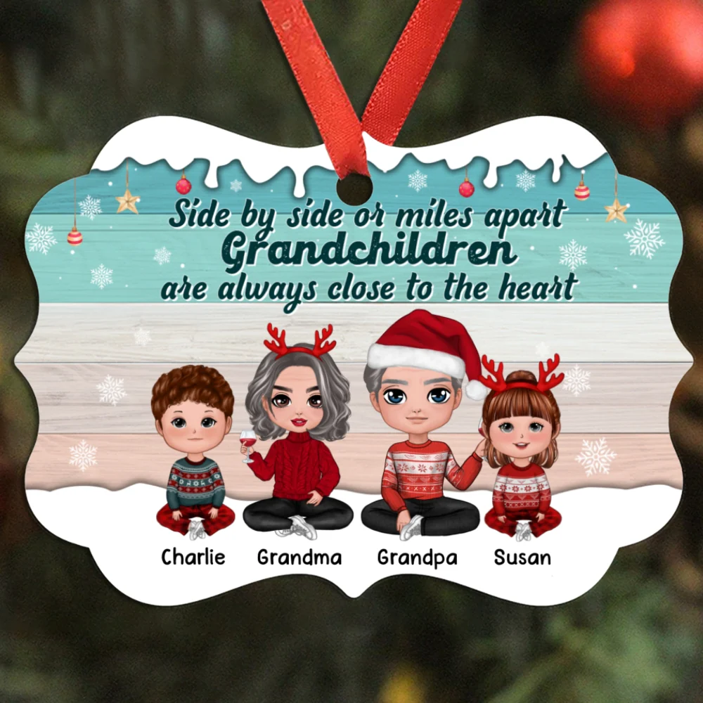 Side By Side Grandma Grandpa Doll Kids Personalized Christmas Ornament - Image 4