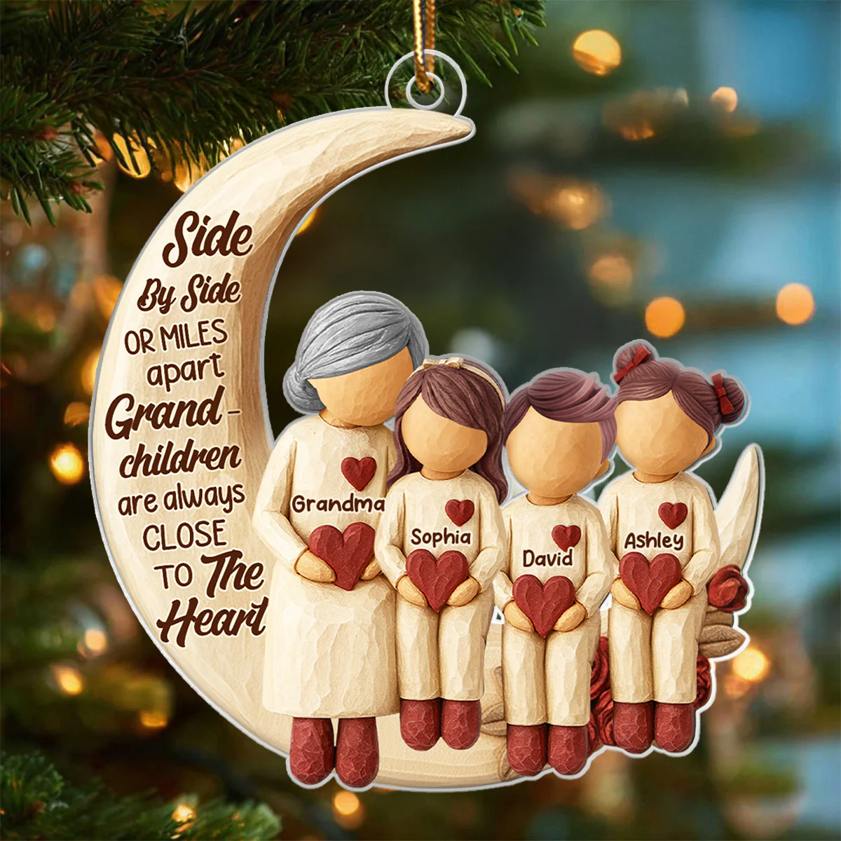 Side by Side or Miles Apart Grandma Grandpa & Grandkids - Personalized Acrylic Ornament - Christmas Gift for Grandparents, Granchildren - Image 3