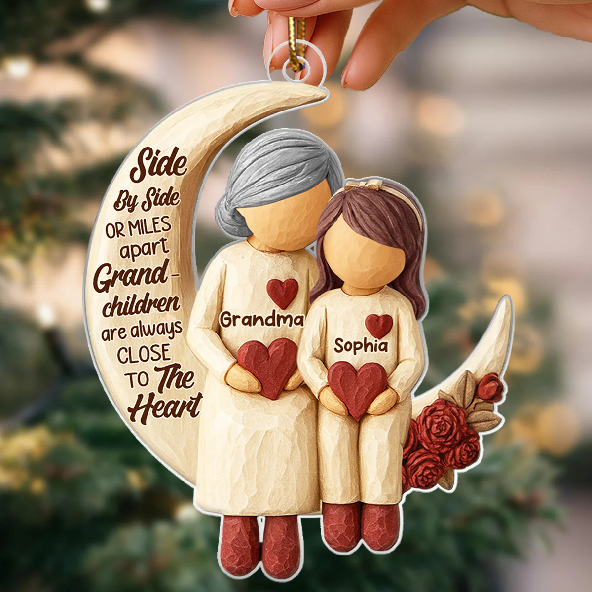 Side by Side or Miles Apart Grandma Grandpa & Grandkids - Personalized Acrylic Ornament - Christmas Gift for Grandparents, Granchildren - Image 5