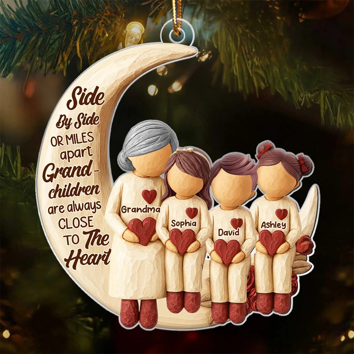 Side by Side or Miles Apart Grandma Grandpa & Grandkids - Personalized Acrylic Ornament - Christmas Gift for Grandparents, Granchildren - Image 6