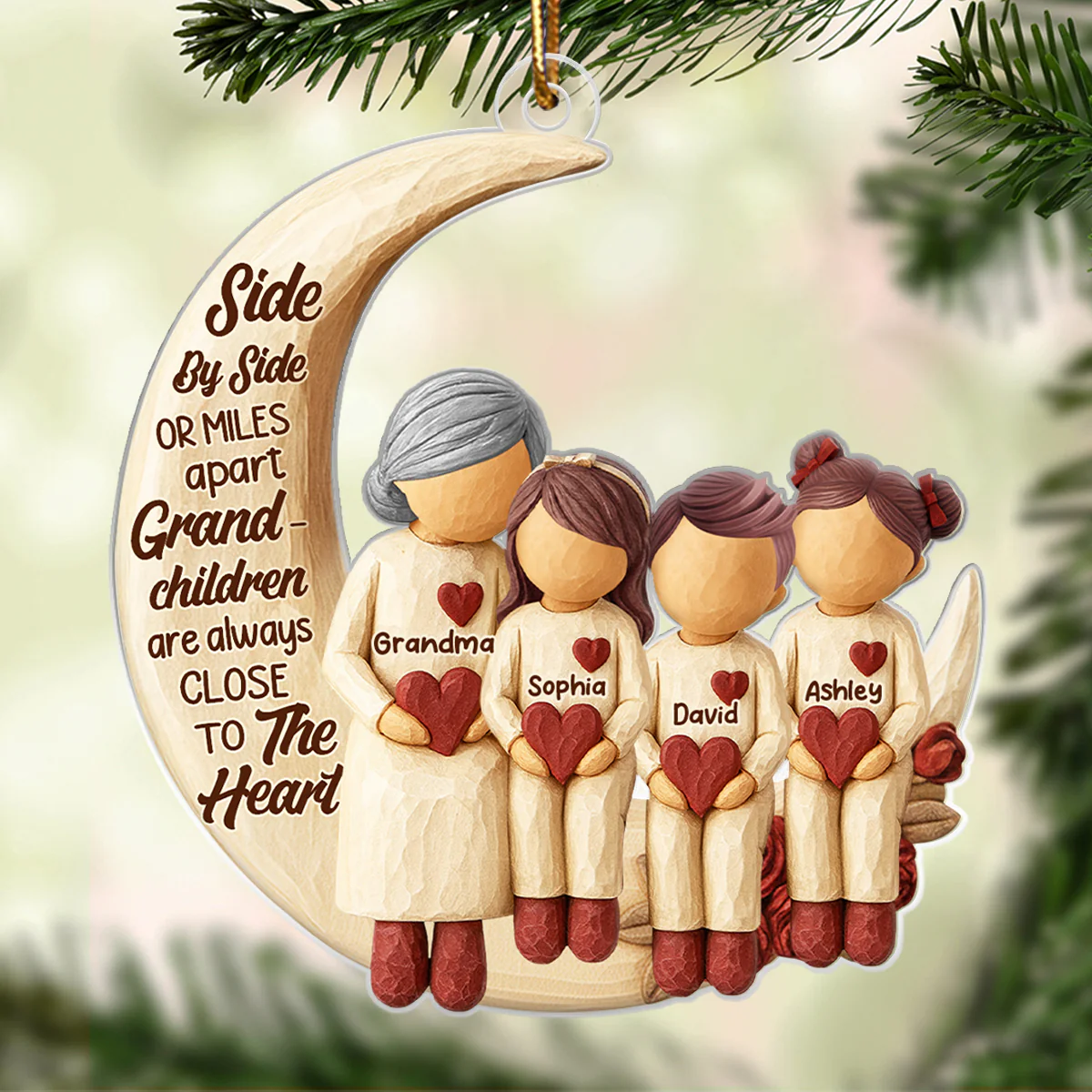 Side by Side or Miles Apart Grandma Grandpa & Grandkids - Personalized Acrylic Ornament - Christmas Gift for Grandparents, Granchildren - Image 8