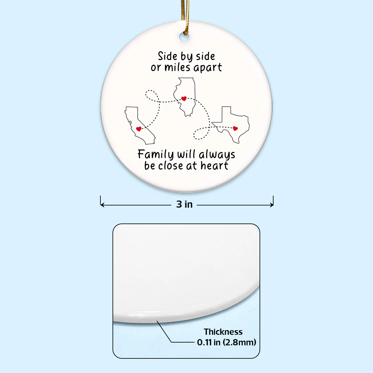 Side By Side Or Miles Apart Long Distance Family Friends Grandparent Cousin Gift Personalized Ceramic Ornament - Image 4