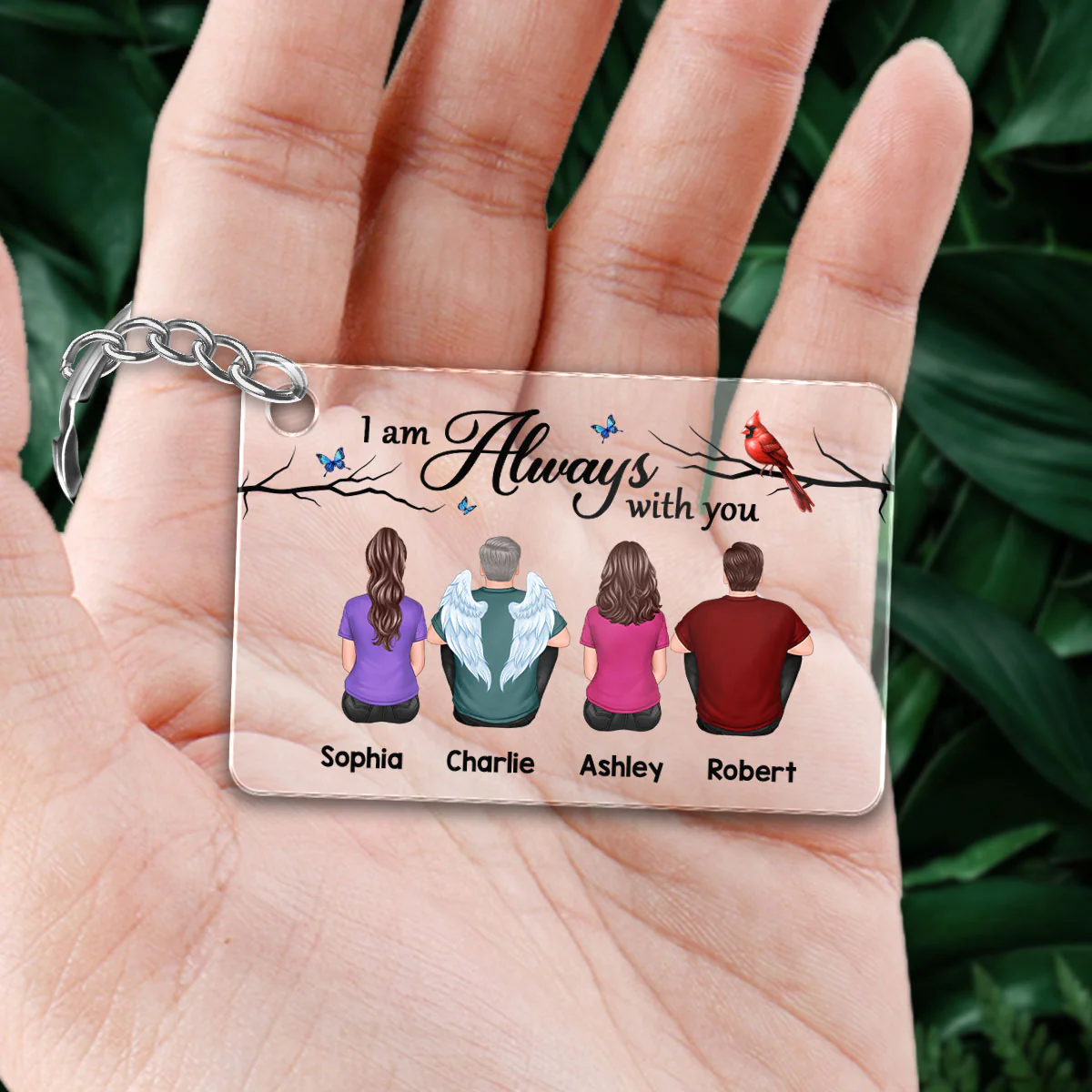 Simple Cardinal Family Memorial Gift Remembrance Keepsake Personalized Acrylic Keychain - Image 2