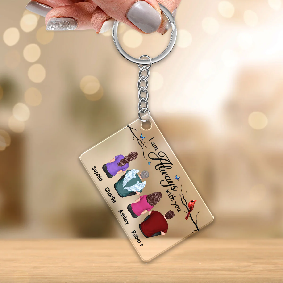 Simple Cardinal Family Memorial Gift Remembrance Keepsake Personalized Acrylic Keychain - Image 3